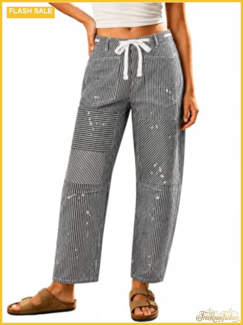 Wide Leg Striped Barrel Jeans Y2K Baggy Pants Mid Rise Casual Denim